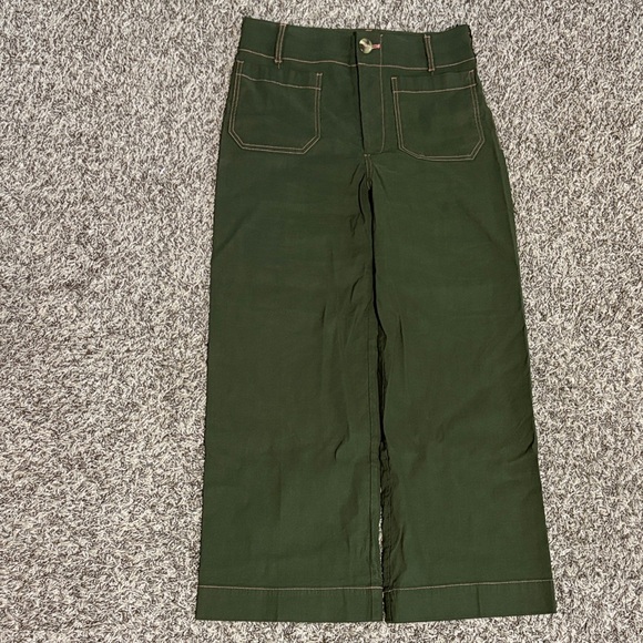 Maeve Pants - Maeve Olive Green Trousers with Pink Stitching
